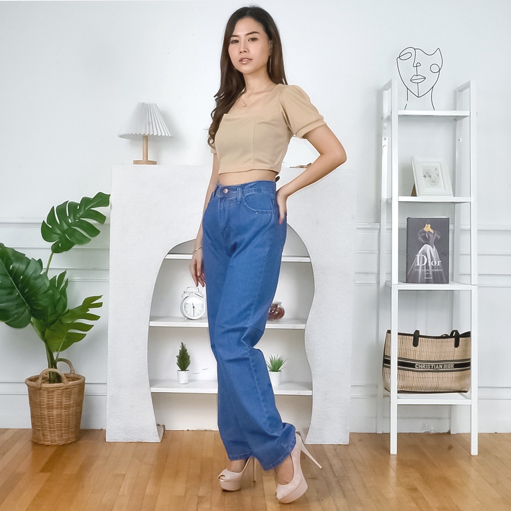 Tq88indonesia Fashion Celana Jeans Panjang Wanita / Highwaist Highwaisted Loose Kulot Auto Jenjang Tinggi /Celana Panjang Cewek / Ootd / Outfit Kasual Kekinian