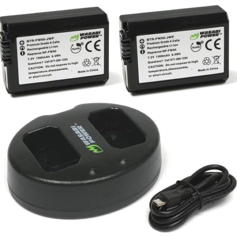 BABE | WASABI POWER Battery (2 packs) & Dual USB Charger for Sony NP-FW50 Second