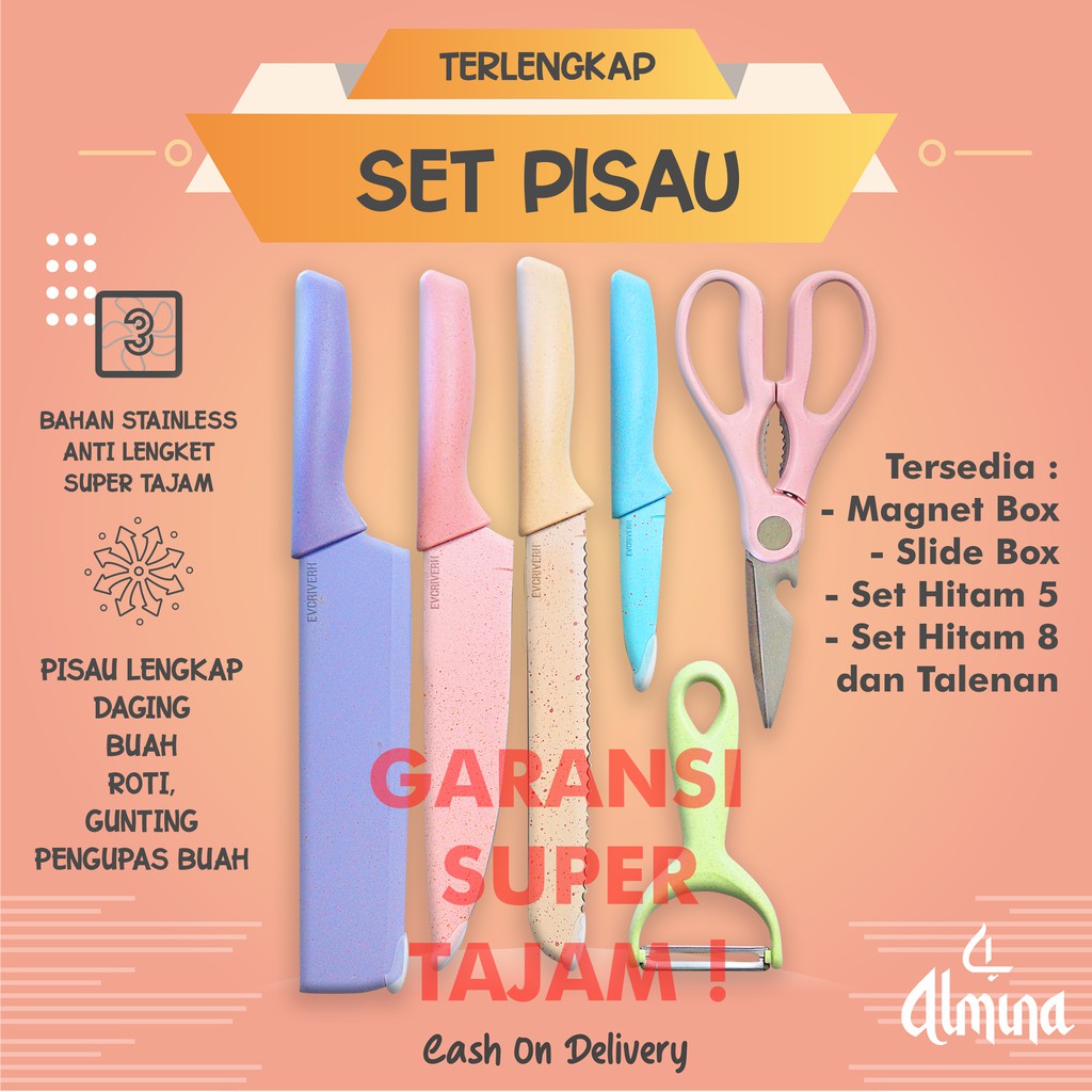 ANTI LENGKET Pisau Set Stainless  Warna Warni Set Pisau dapur HITAM Sangat Tajam