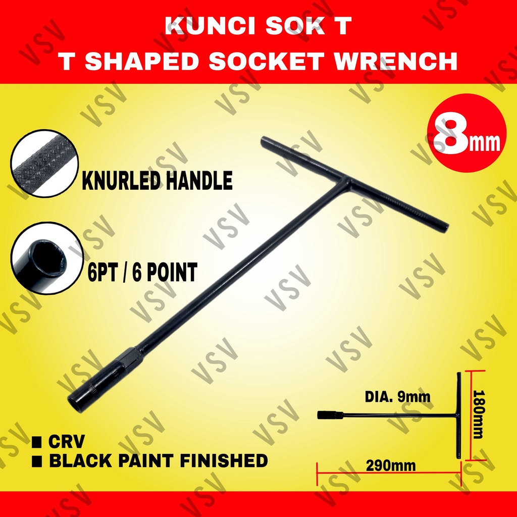 Kunci Sok T 8mm 9mm 10mm 12mm 13mm 14mm T-Type Socket CR-V Kunci T