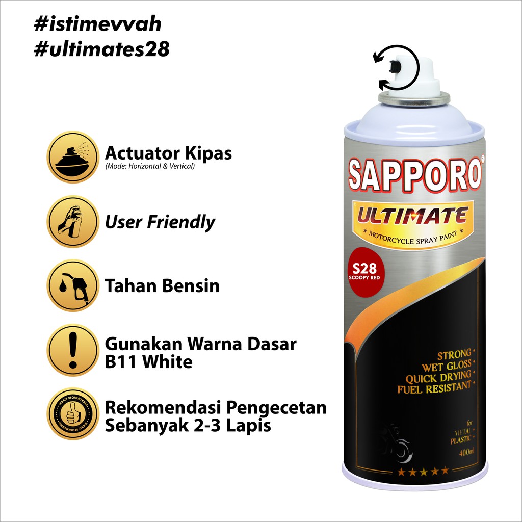 Sapporo Ultimate S28 Scoopy Red  / Cat Spray Semprot Aerosol Terbaik