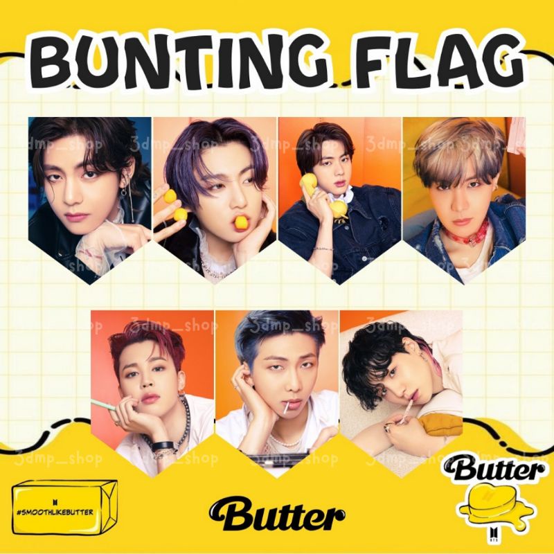 bunting flag persona garland bts most7 BE kpop Dynamite BT21 hiasan dinding kamar butter