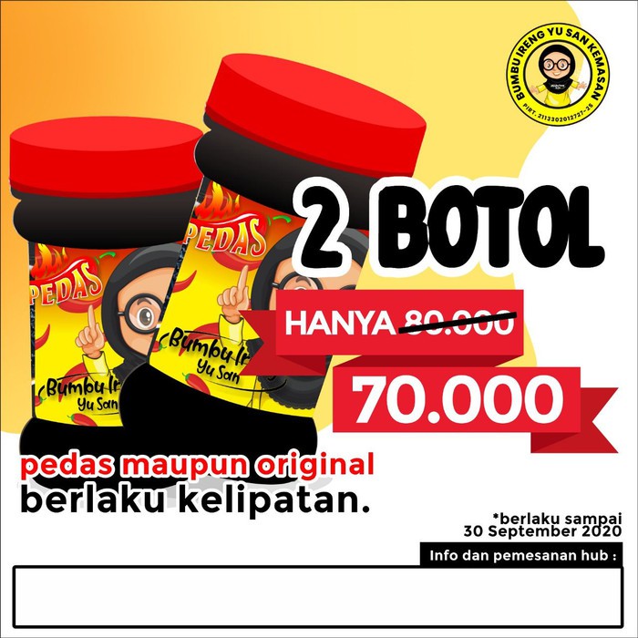 

Paket 2 Botol Sambal Bumbu Ireng Yu San Original & Pedas