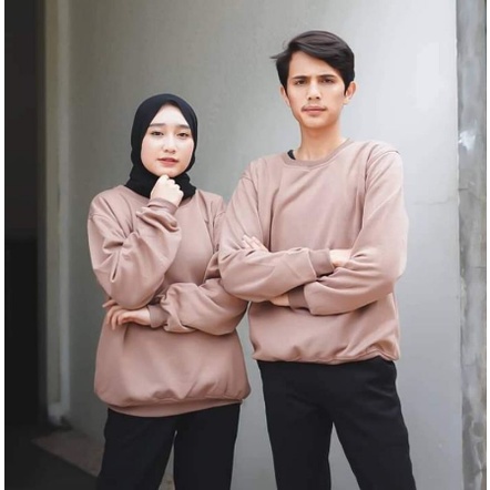 Crewneck Couple Pria Wanita Basic Polos Premium Bahan Fleece Tebal dan Halus harga MURAH