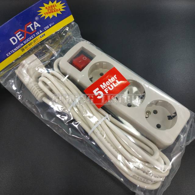 Stop Kontak Sambungan Kabel Extension Socket 5 meter 3 Lubang Dexta