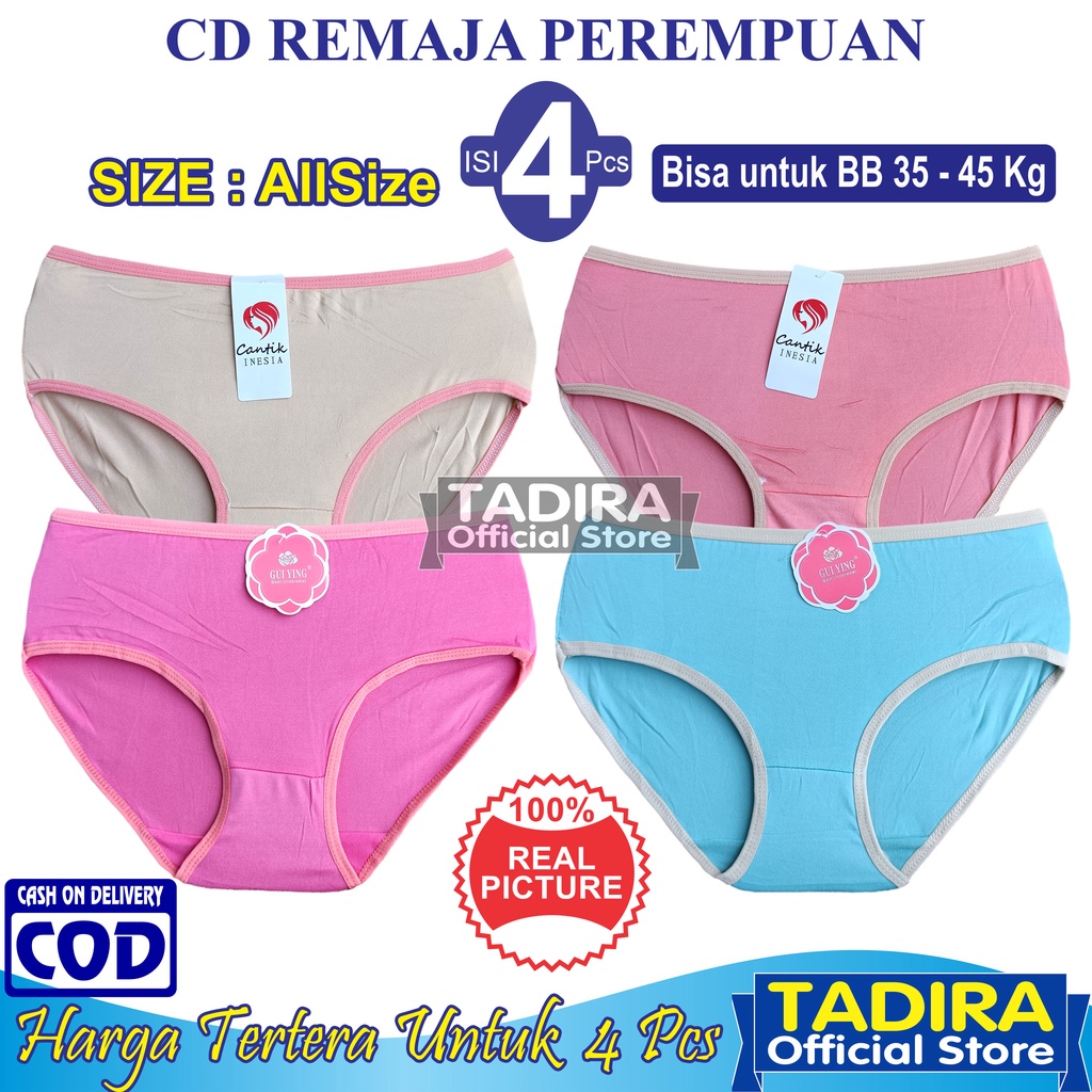 4 Pcs CD Remaja Anak Perempuan Murah Motif Polos Bahan Soft SD SMP Multiwarna TADIRA Store