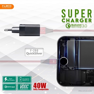 Charger FLECO F-290 40watt SUPER VOOC 4A Fast Charging QC 3.0A Cas Kabel Micro Usb Type c