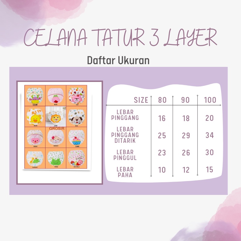 Celana Dalam tatur Popok Cloth Diaper Clodi Training Pants Pipis Bayi Anak Baby 3 layers