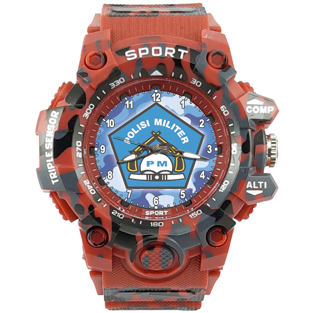 {Istimewa} Jam Tangan LOGO POLISI MILITER - PM 3 Merah Army Water Resistant