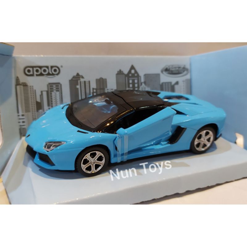 Diecast Mobil Lamborghini Aventador Roadster Biru Merk Apolo