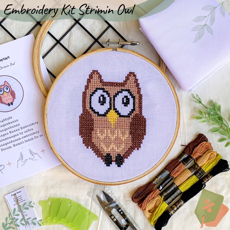 Embroidery Kit Strimin Owl / Paket Sulam Strimin Kristik/ Kerajinan Tangan