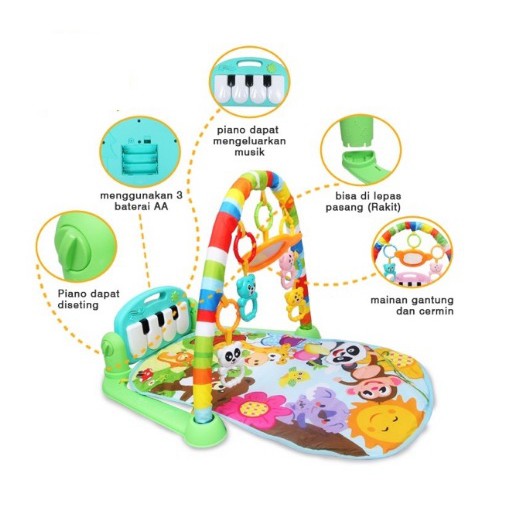BABY GYM musical set musik bayi playmat matras mainan piano berkarakter dan rattles lucu