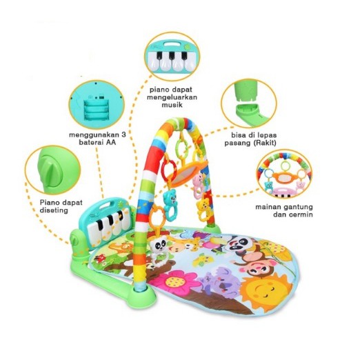 BABY GYM musical set musik bayi playmat matras mainan piano berkarakter dan rattles lucu