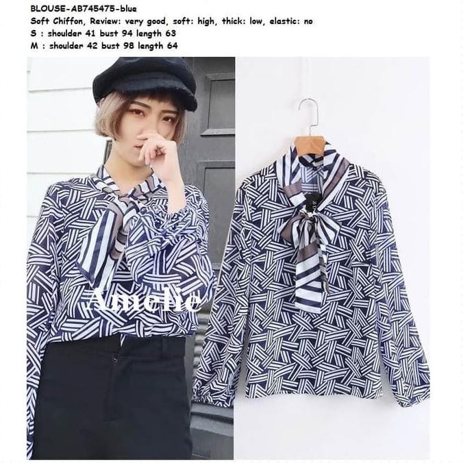 Baju Atasan Kemeja Scarf Dasi Pita Wanita Korea Import AB745475 Blue