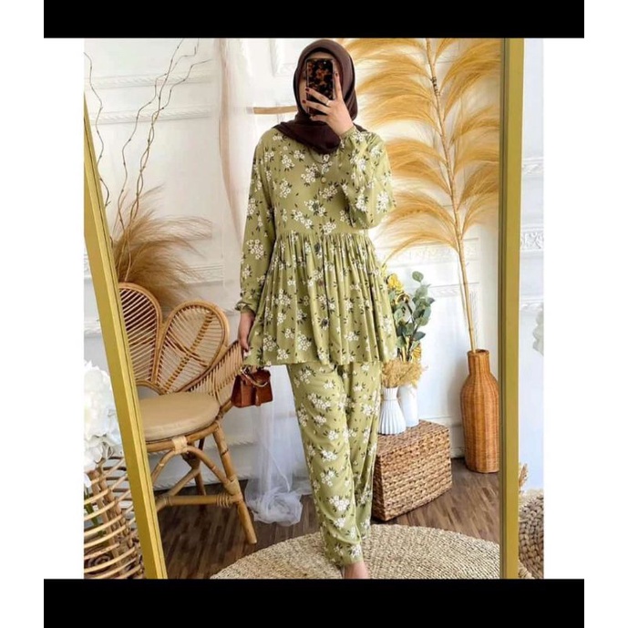 MANDA ONE SET WANITA / SETELAN RAYON DAILY ONE SET BAJU SETELAN PAJIMAS WANITA KEKINIAN-NAGITA ONE SET