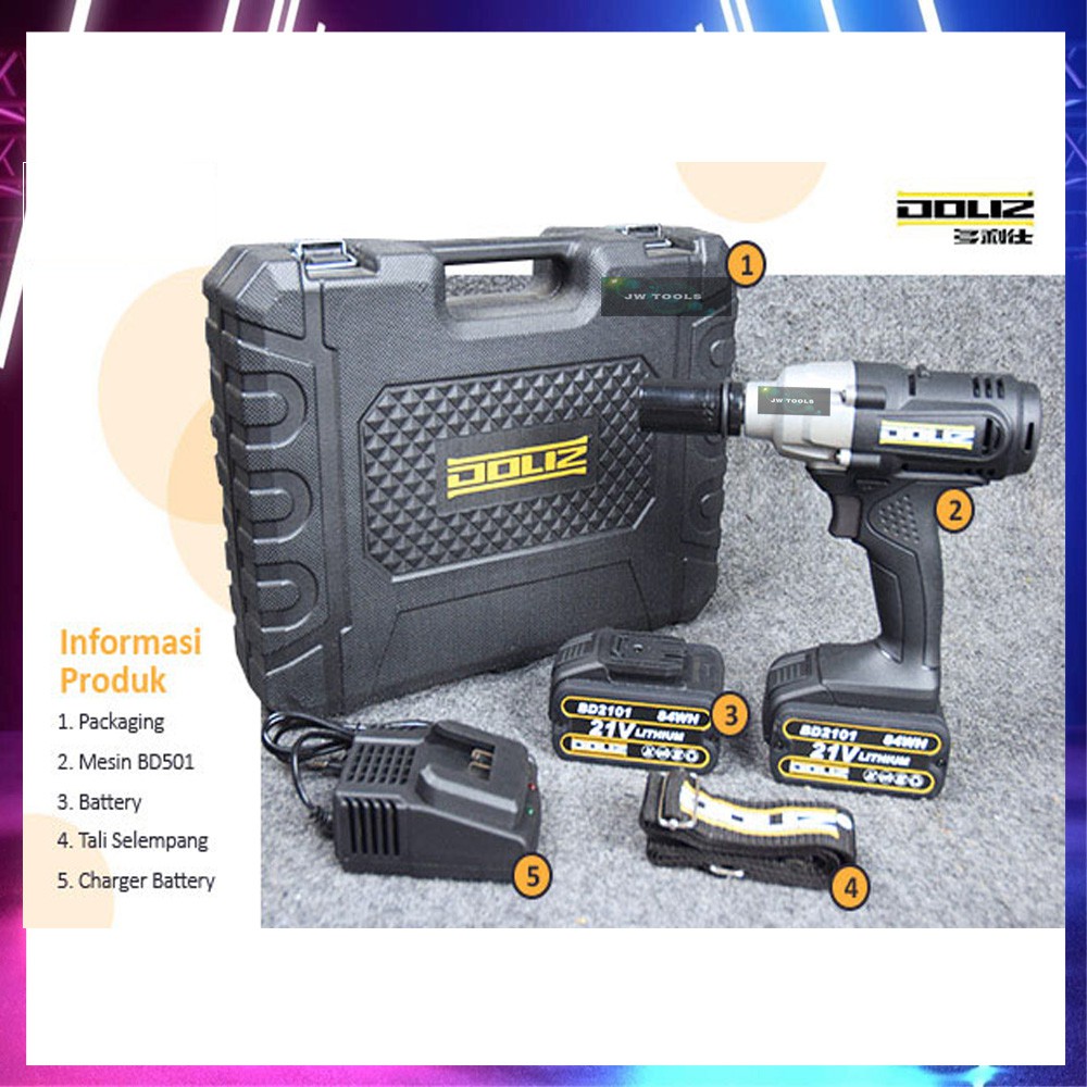 Cordless Impact Wrench Bor 21V DOLIZ BD501 pembuka pengencang baut