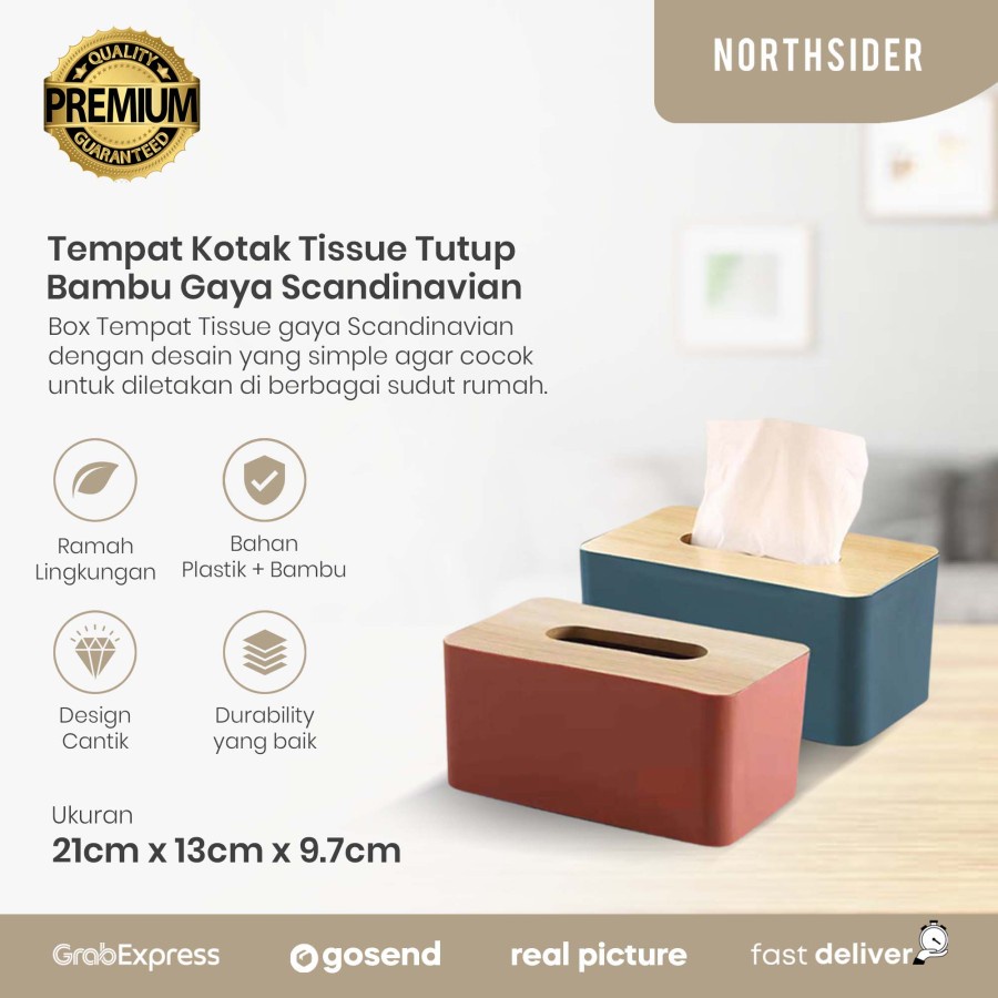 TEMPAT KOTAK TISSUE BOX TISU TUTUP BAMBU MODEL SCANDINAVIAN