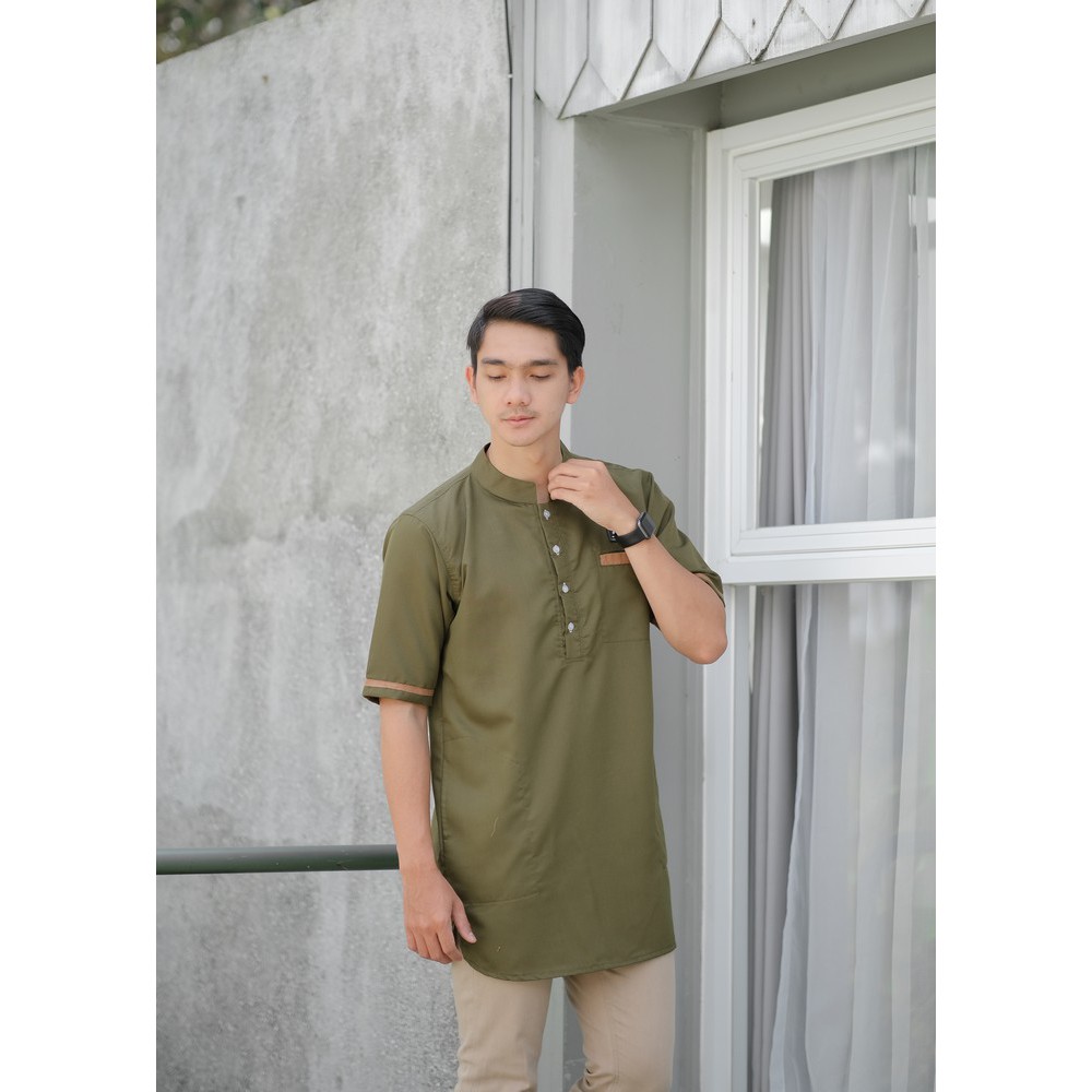 Baju Koko Kurta Modern Fit / Kurta Kasual Muslim - Soleh Abu Bakar Army