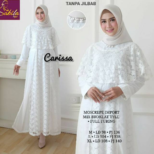 New Carissa White Dress/Gamis Putih/ Gamis Bruklat Putih