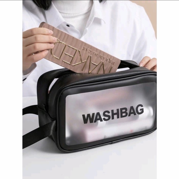 WASHBAG Tas Kosmetik Transparan Pouch MakeUp Toiletry Travel Anti Air