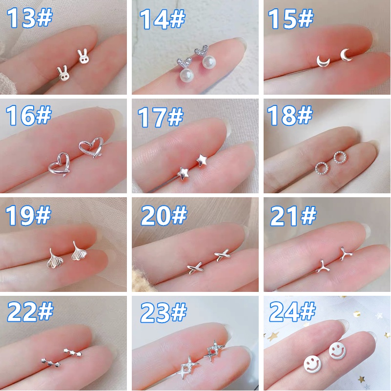 Anting Stud Desain Bulan Bintang Bahan S925 Silver Gaya Korea Untuk Wanita