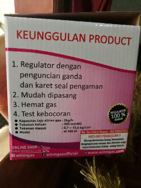 Regulator Winn Gas W-900 M Regulator Gas Lpg Pengaman Triple Lock Dan Meteran W900m