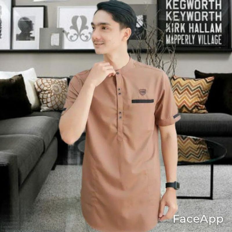 [HANYA DISHOPEE] Baju Koko Muslim//Koko Kurta Lengan Pendek Remaja Dewasa//Bahan Toyobo-KOKO-Moca/Coklat