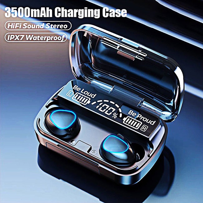 【BT016】(COD)M10 Headset Bluetooth Full Bass Stereo 3500mah Power Bank Wireless Earphone Tahan Air TWS with Mic Headphones  Handset Earbud Henset Handset Heandset Hedset Hetset