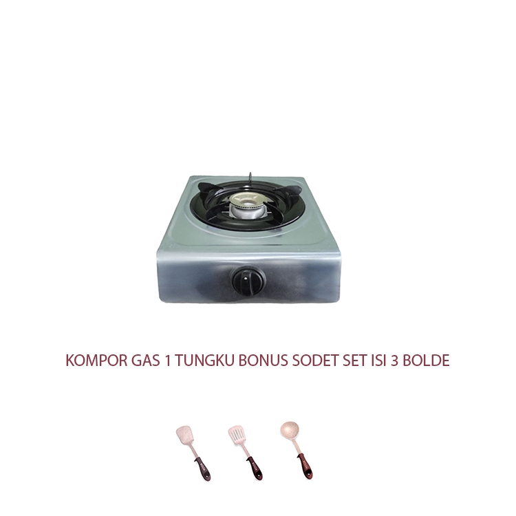 Kompor Gas 1 Tungku Stainless Api Biru Bonus Sodet Isi 3 Bolde