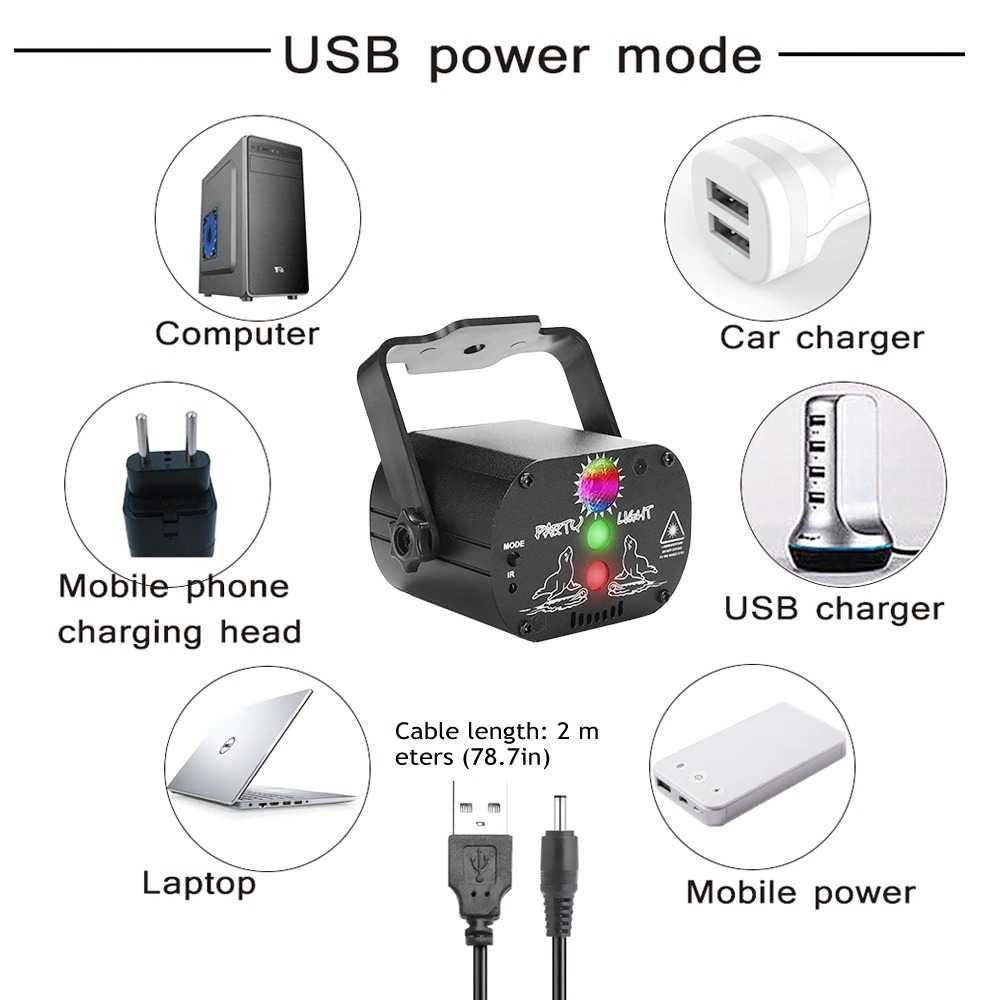 Proyektor Laser LED Lampu DJ Party RGB Lights USB 8W Lampu Pesta Hias Portable Remote Control Tenaga USB Berkualitas