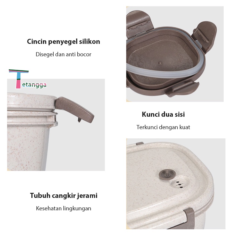 Kotak Tempat Makan / Lunch Box / Bento Set Jerami Lunch Box With Free Sendok /Jerami Gandum