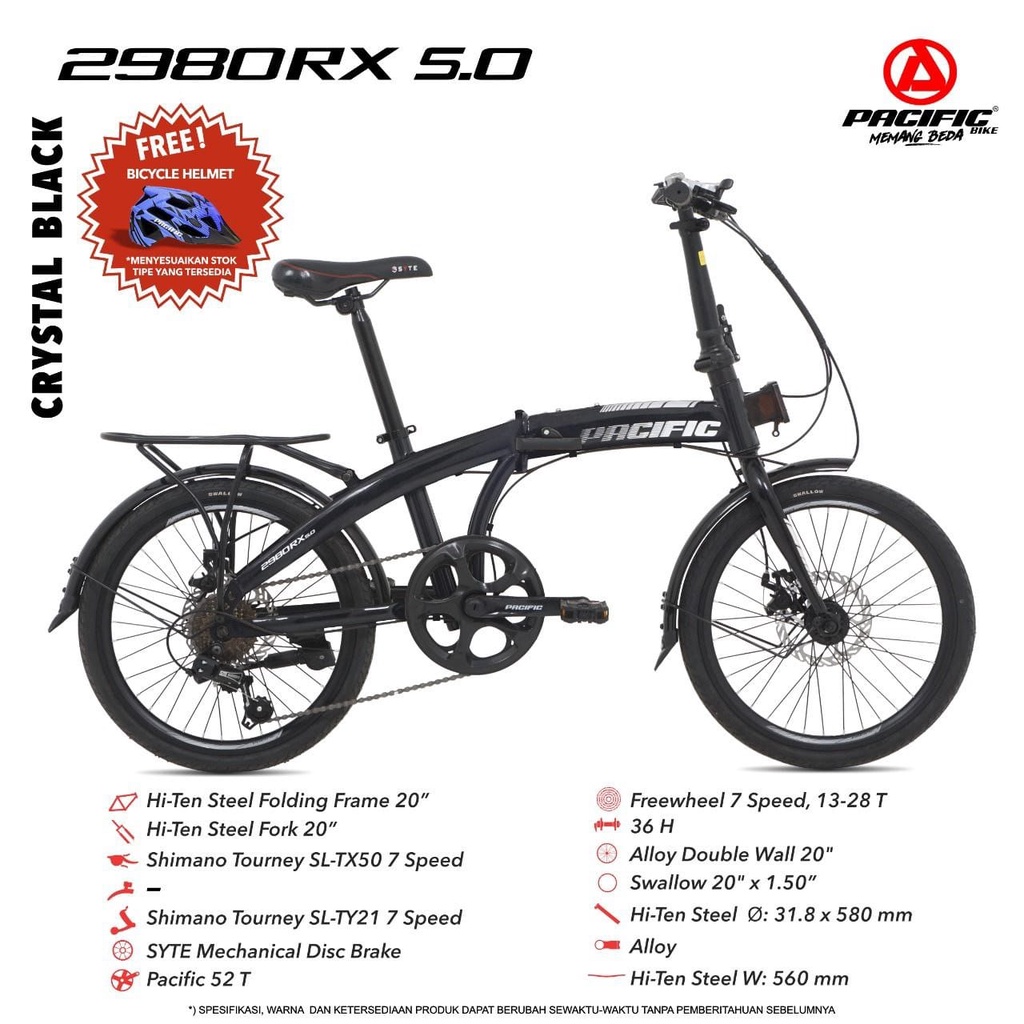 SEPEDA LIPAT PACIFIC 2980 RX 5.0 20’’ STEEL 7 SPEED MECHANICAL DISC BRAKE BICYCLE FOLDING BIKE