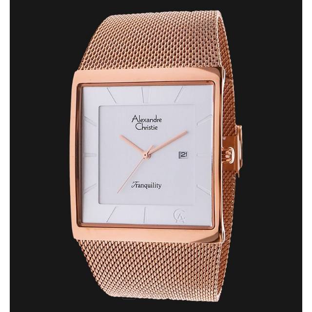 Jam Tangan Alexandre Christie AC 8333 MD Pasir Rosegold Plat Putih Pria/ Cowok Original