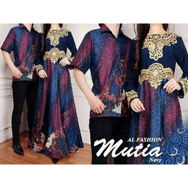 Baju pakaian Couple Batik Sutra Mutia Navy terbaru modern trendy
