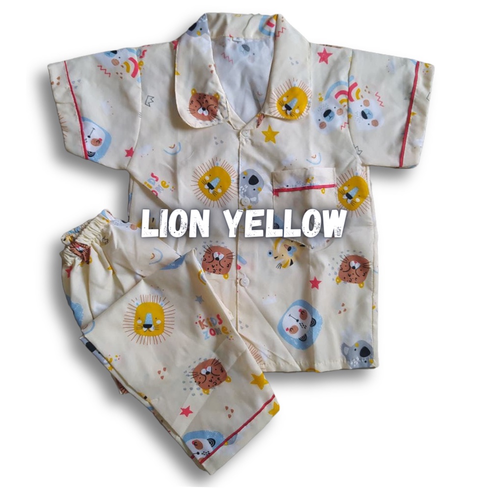 Piyama Anak Laki laki Perempuan 10 Tahun Baju tidur anak usia 12 tahun Bebas Pilih Motif size 12-LION YELLOW