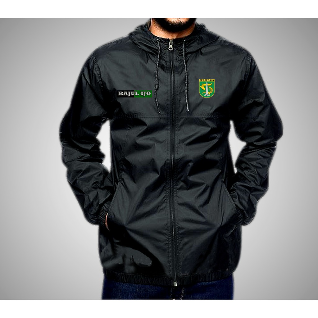 Jaket Pria Hoodie Persebaya bahan Parasut Taslan Bajul Ijo Free Logo Tebal Wind Breaker Body Vest