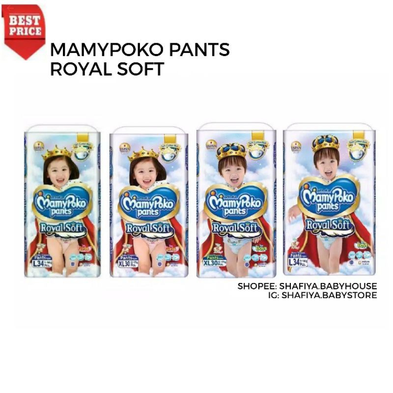 MamyPoko Pants Mamy Poko Royal Soft NB30, S46, M42, L34, XL30, XXL24