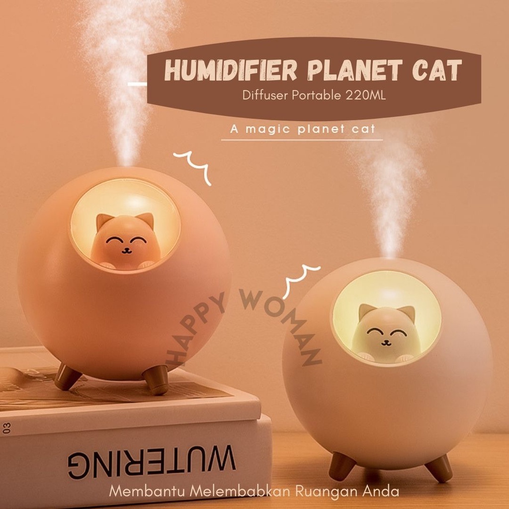 Humidifier Planet Cat Ultrasonic Kapasitas 220ML Purifier Diffuser Portable Pengharum Ruangan Planet  Kucing