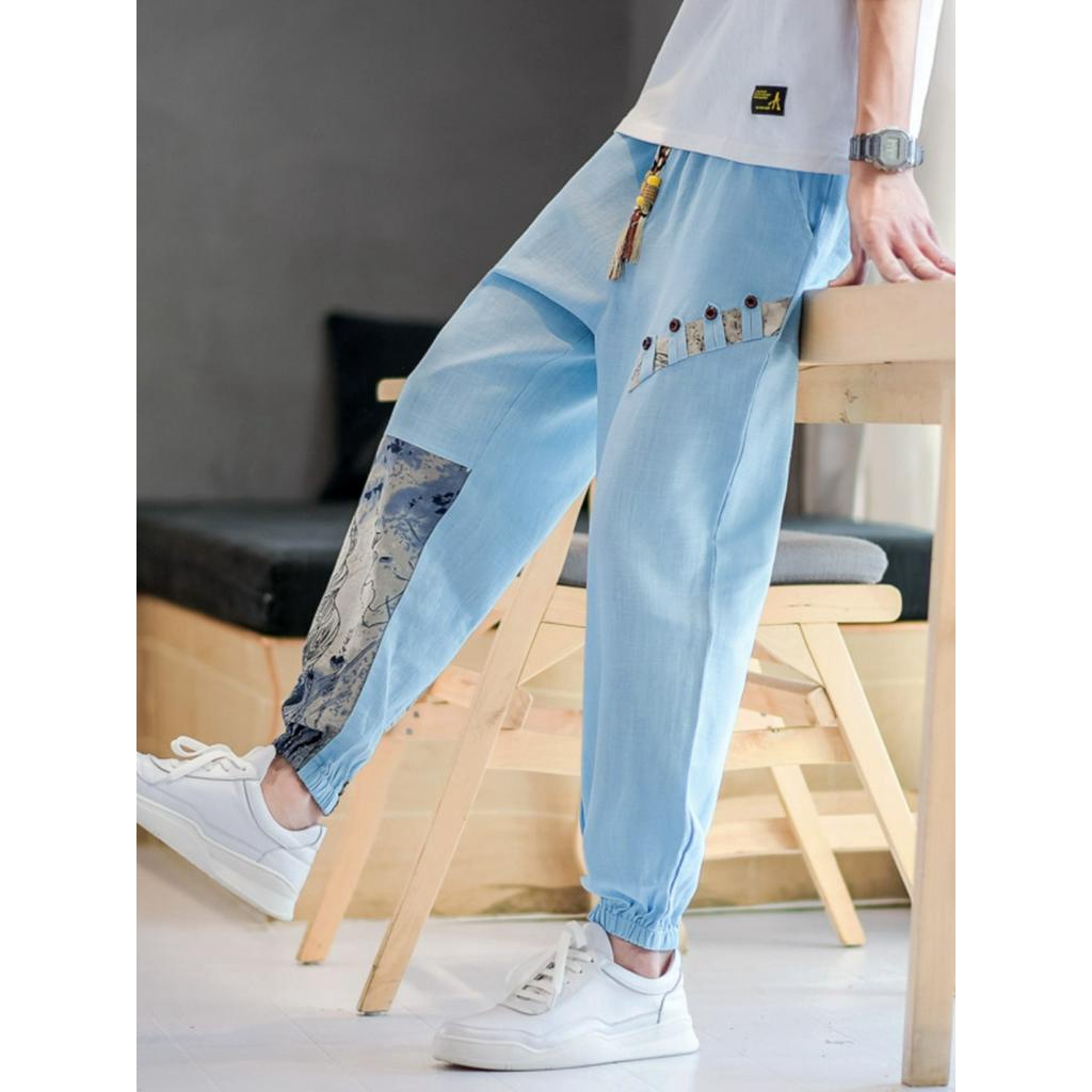 CELANA PANJANG, CELANA KERJA, CELANA OLAHRAGA, CELANA COWO Cotton Hemp Summer Men's Casual Pants Loo