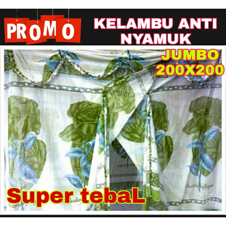 kelambu nyamuk ukuran jumbo 200x200 tebal motif bunga