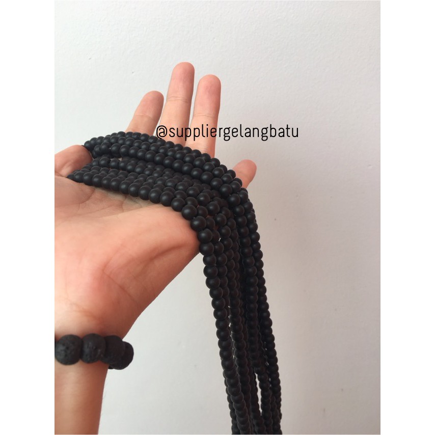 bahan blackstone 6mm matte akik aksesoris gelang kalung aksesoris cewek cowok korea obsidian onyx