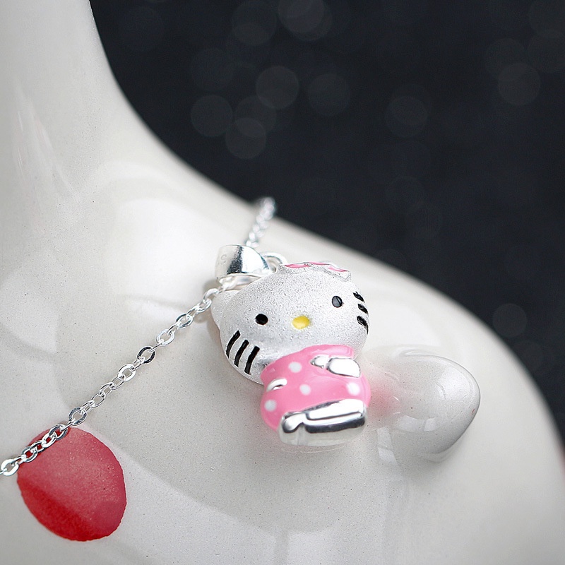 Kalung Liontin Kucing Kecil Bahan Stainless Steel Warna Silver