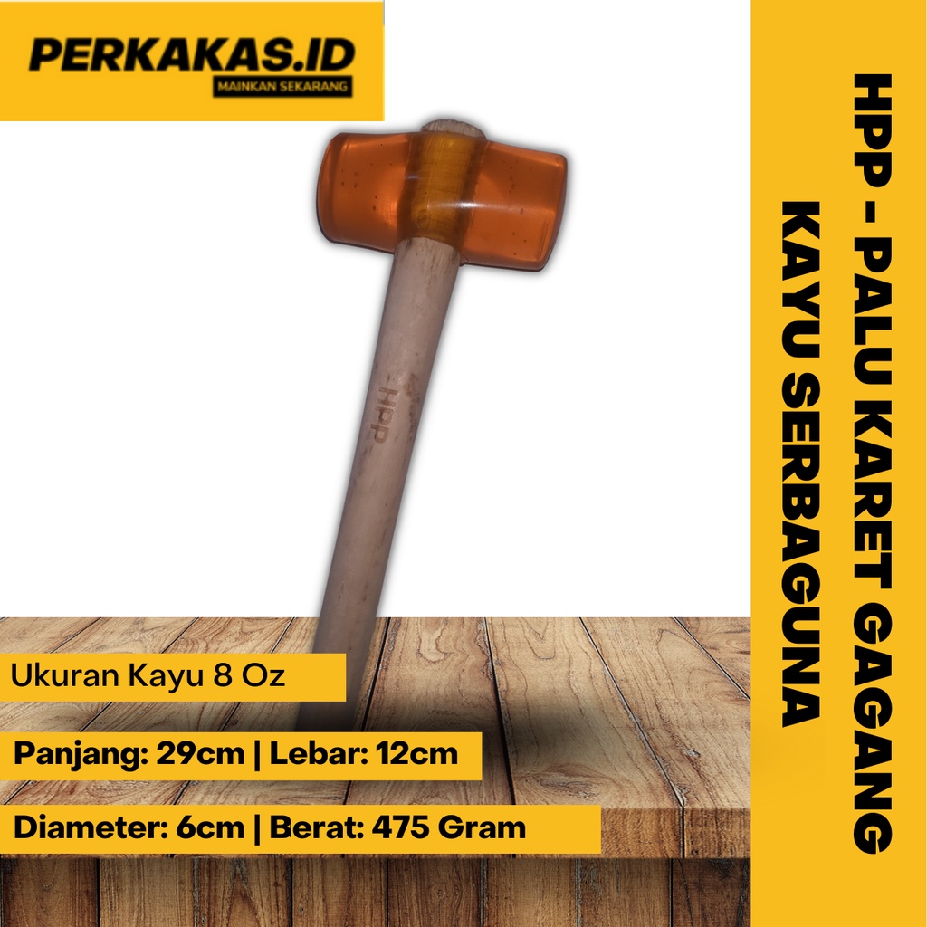 Palu Karet Keramik Pahat 8oz Gagang Kayu HPP