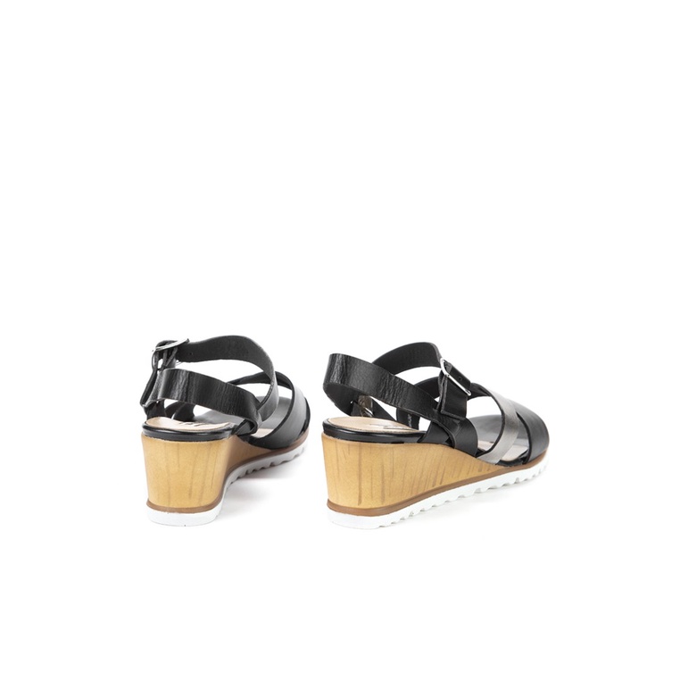 SANDAL WEDGES KULIT GRUNLAND WANITA ORIGINAL SLINGBACK HITAM GRW01