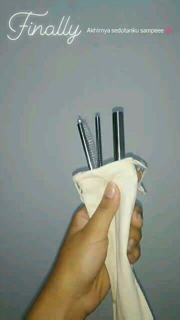 Set 5pcs Sedotan Minuman Dengan Bahan Stainless Steel Dan Warna Putih Stainless Steel Straw Straws