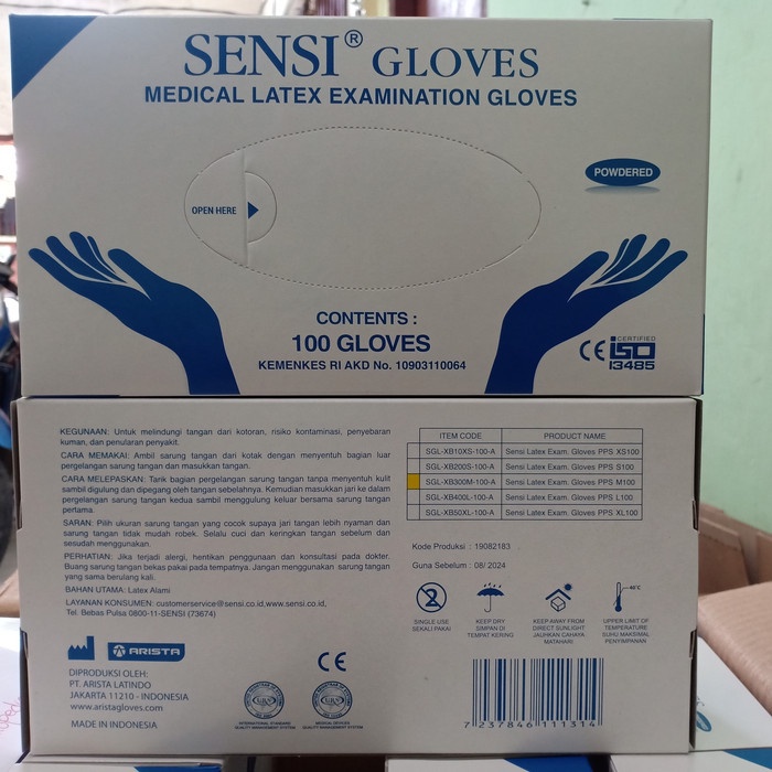 Sarung Tangan Sensi Latex Powdered isi 100pcs/box - SIZE SMALL, MEDIUM, LARGE