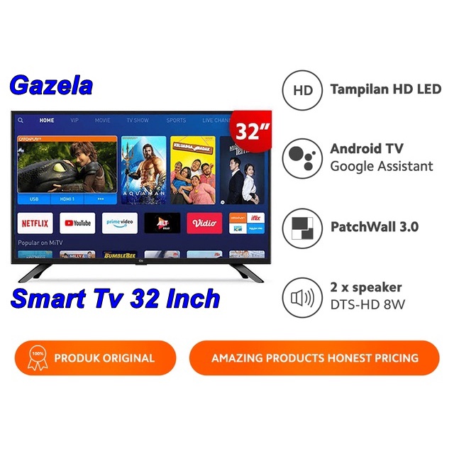 Gazela Tv 32 inch HD LED Smart TV  Netflix  Bluetooth Digital LED TV USB Hdmi Android Smart TV 32 Bi