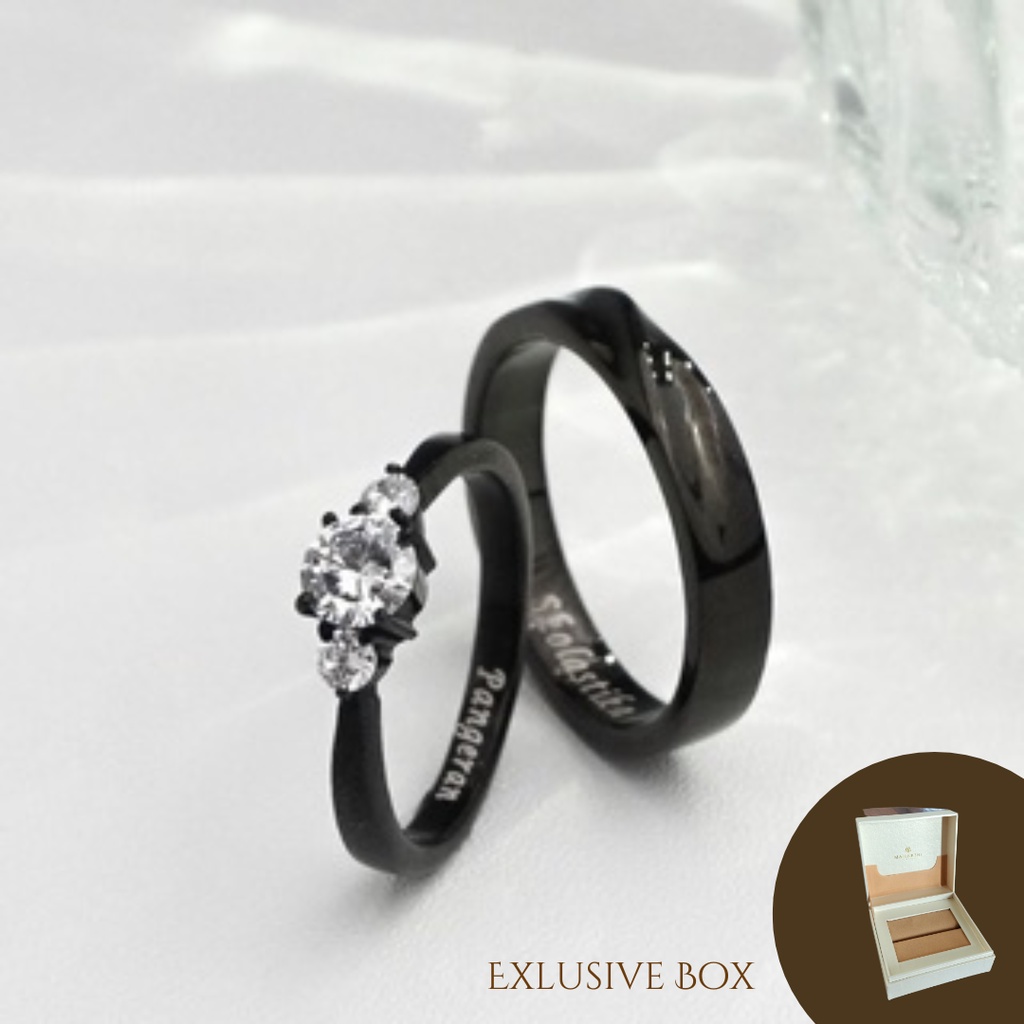 Cincin Couple Hitam Nikah Kawin Pasangan Tunangan Lamaran Palladium Perak Platinum Emas MH153