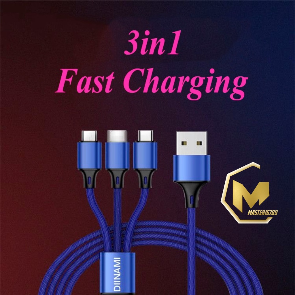 BM021 QC33 1.2M DIINAMI Kabel cable data USB 3in1 Micro ligthing tipe c 2.4A original fast Charging MA2149