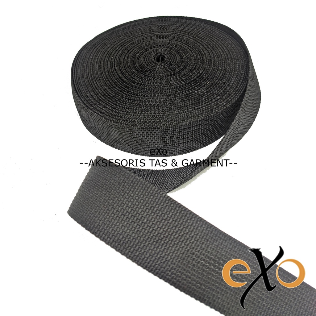 

5 METER TALI WEBBING TAS LT 3.8 CM TEBAL 1.30 MM BAHAN POLYPROPYLENE - LT 38 HITAM